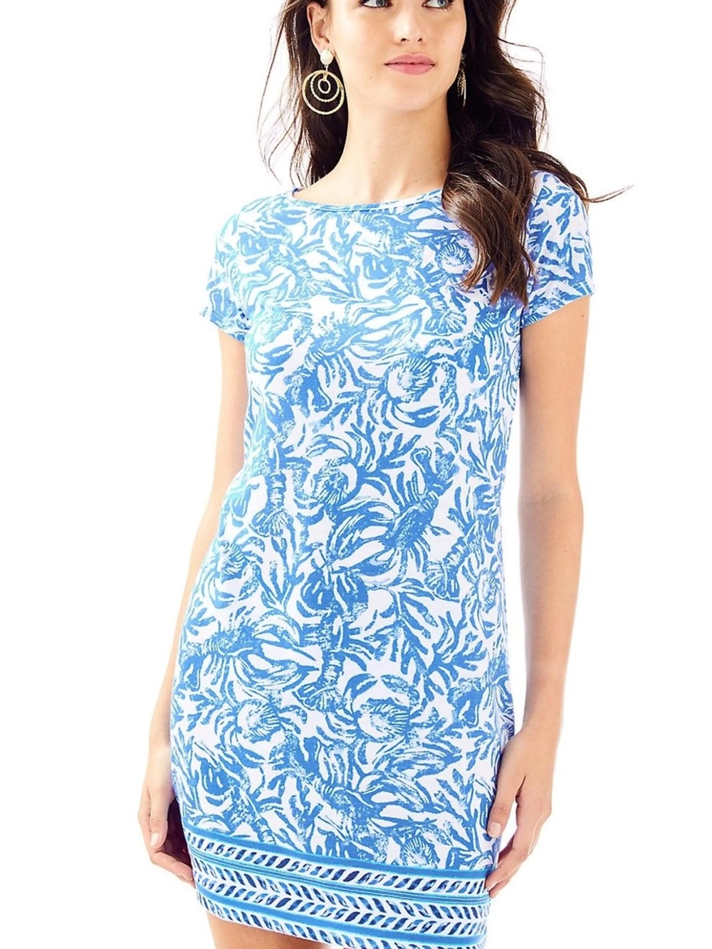 Lilly Pulitzer Blue & White Floral Short-Sleeve Swim Coverup